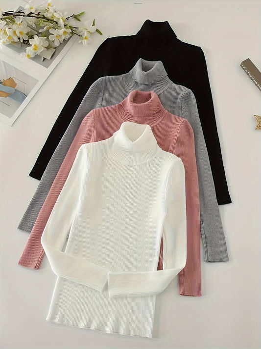 Womens Soft Turtle Neck Rib Knit Tops Buy 4-Pack