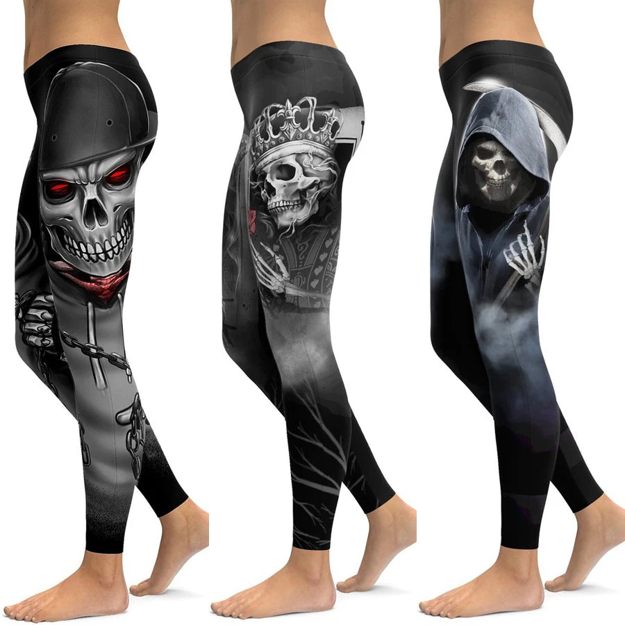 Women Yoga Pants Gym Leggings LI-FI Ornamental Skull Leggings