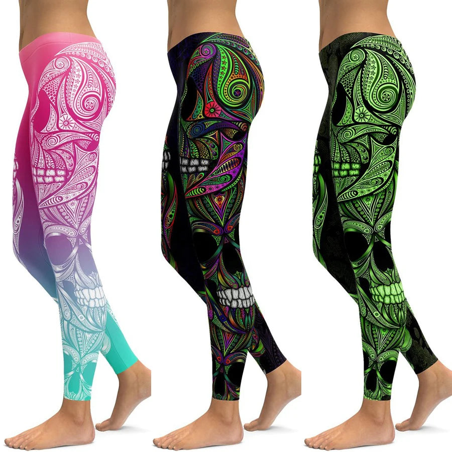 Women Yoga Pants Gym Leggings LI-FI Ornamental Skull Leggings