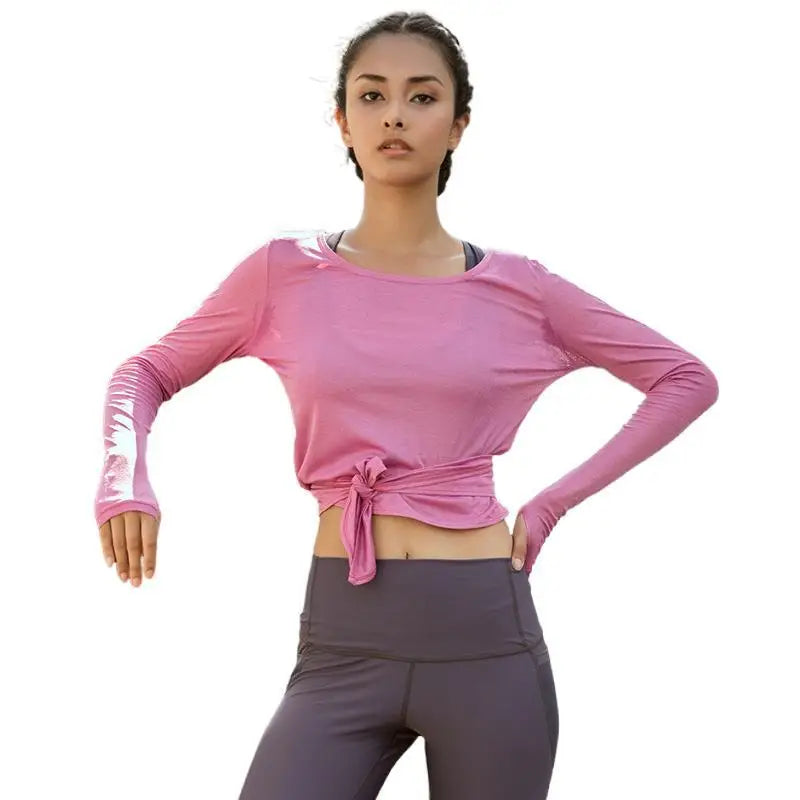 Women's Yoga T-Shirt Open Sports Clothes Long-Sleeved Running  Tops Slim Beauty Back Sportswear