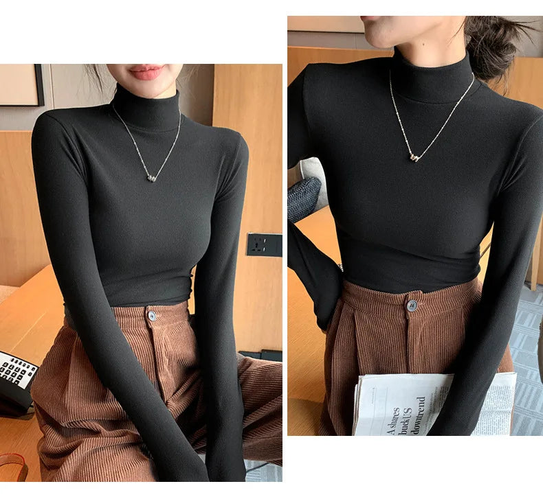 Women Bottom Shirts Sweater Jumper Elegant Korean Fashion Long-sleeved Tops Knitwear 2024 New Knitted Half-turtleneck Pullovers