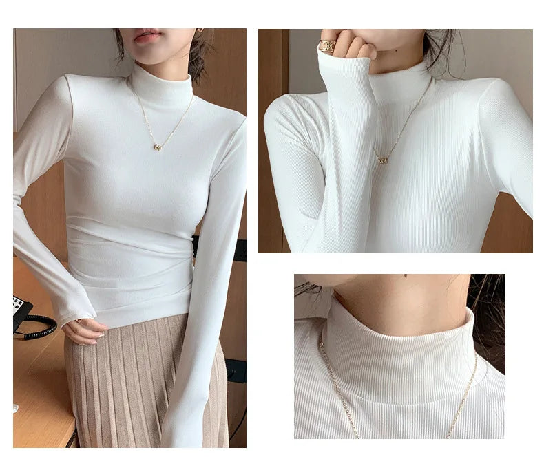 Women Bottom Shirts Sweater Jumper Elegant Korean Fashion Long-sleeved Tops Knitwear 2024 New Knitted Half-turtleneck Pullovers