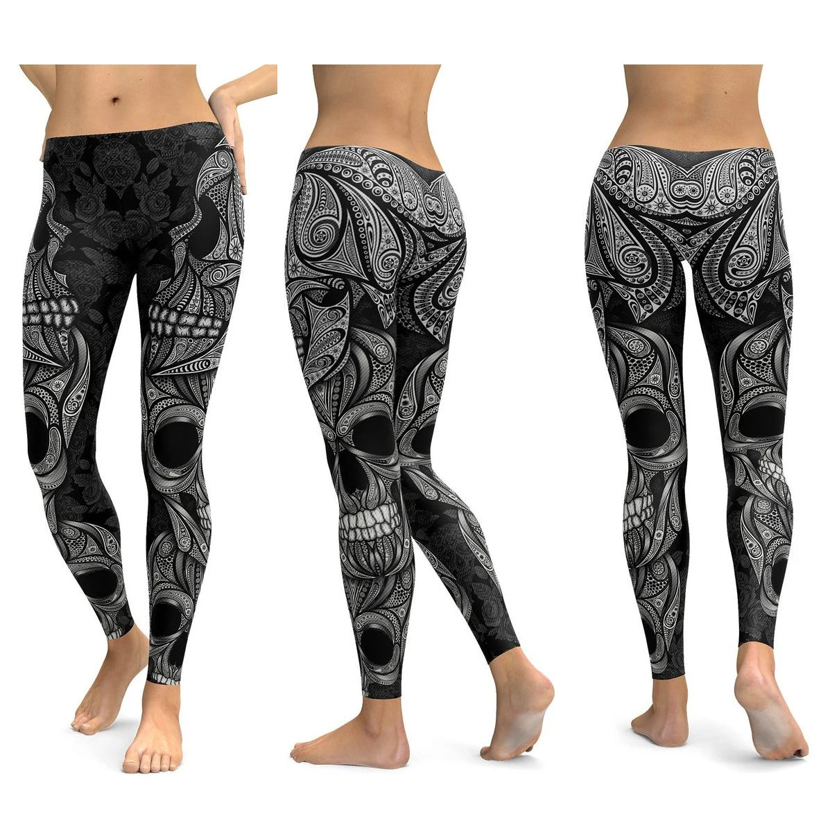 Women Yoga Pants Gym Leggings LI-FI Ornamental Skull Leggings