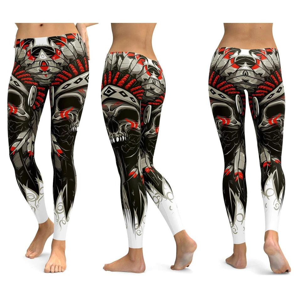 Women Yoga Pants Gym Leggings LI-FI Ornamental Skull Leggings