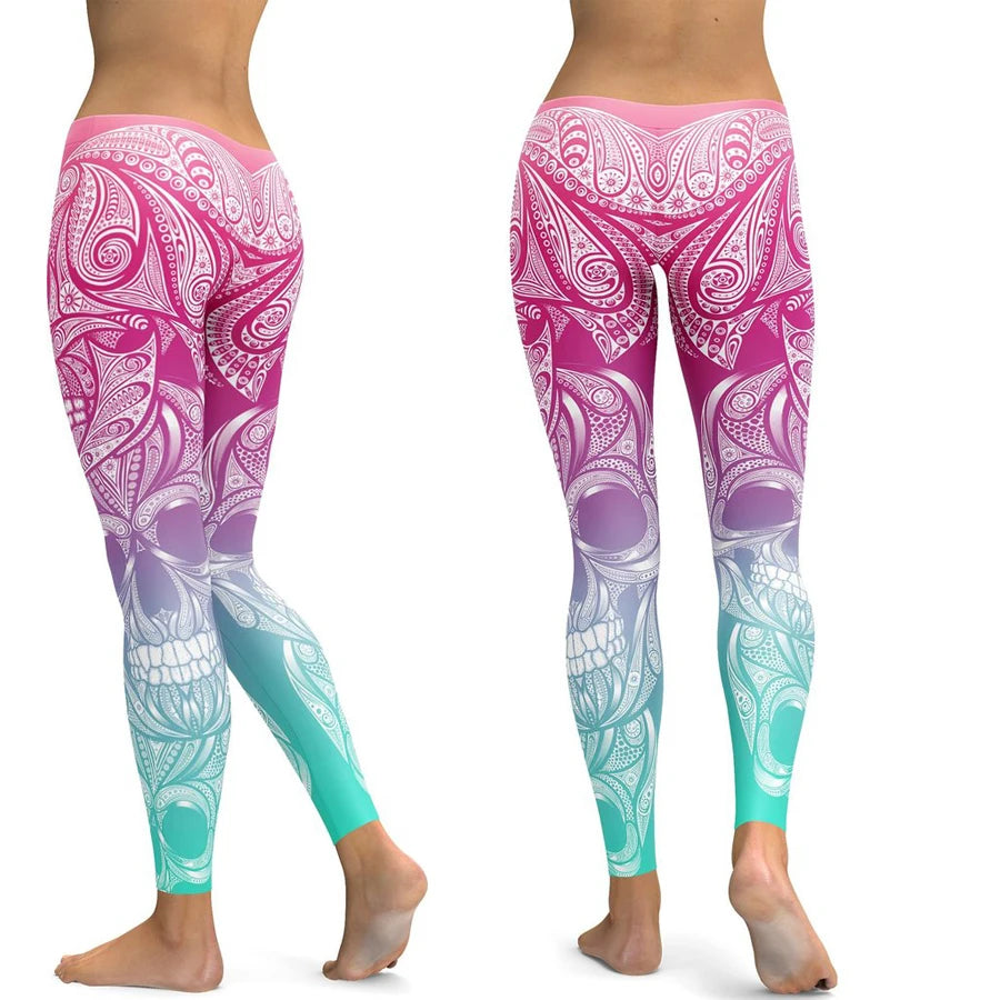 Women Yoga Pants Gym Leggings LI-FI Ornamental Skull Leggings