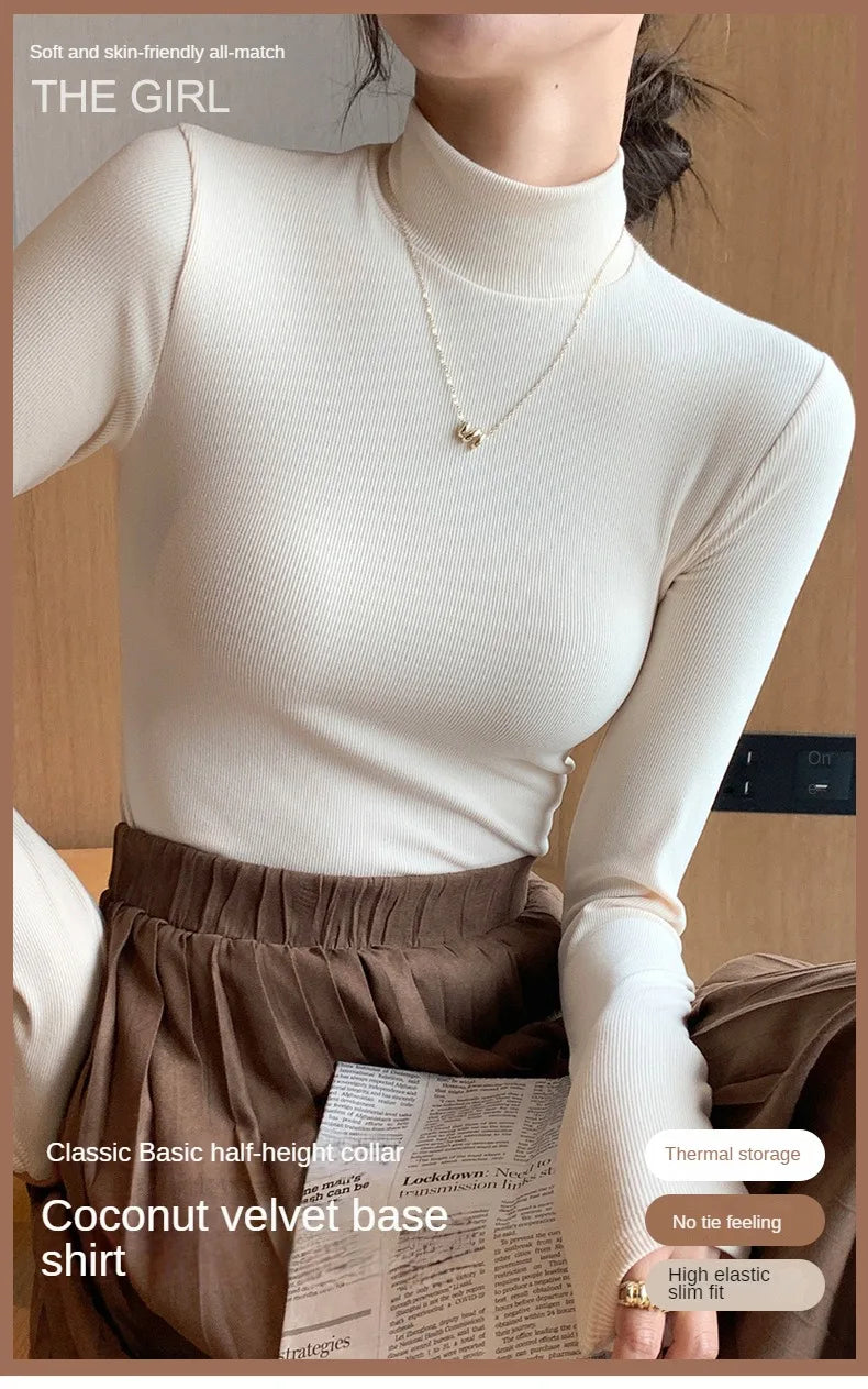 Women Bottom Shirts Sweater Jumper Elegant Korean Fashion Long-sleeved Tops Knitwear 2024 New Knitted Half-turtleneck Pullovers