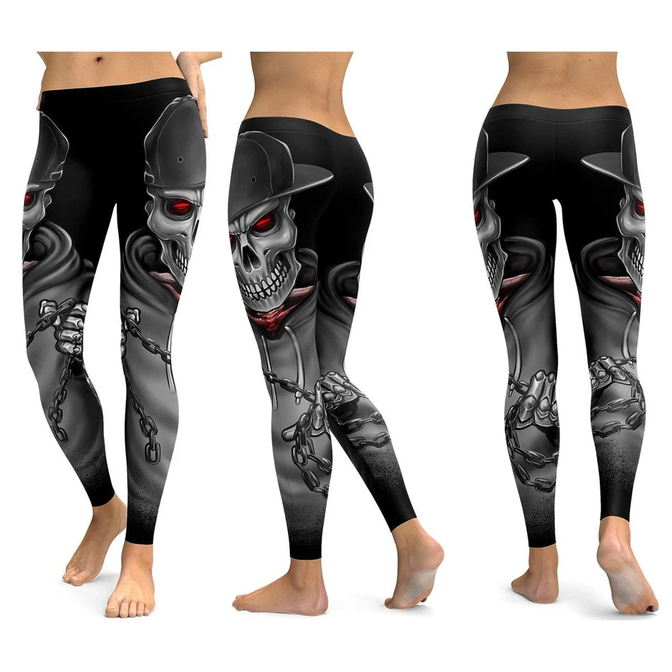 Women Yoga Pants Gym Leggings LI-FI Ornamental Skull Leggings