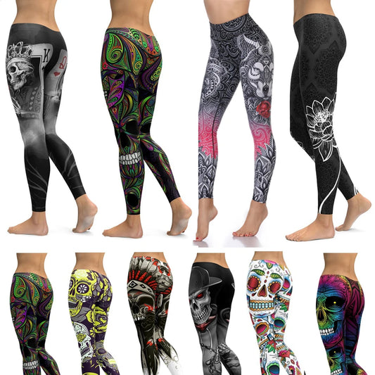 Women Yoga Pants Gym Leggings LI-FI Ornamental Skull Leggings