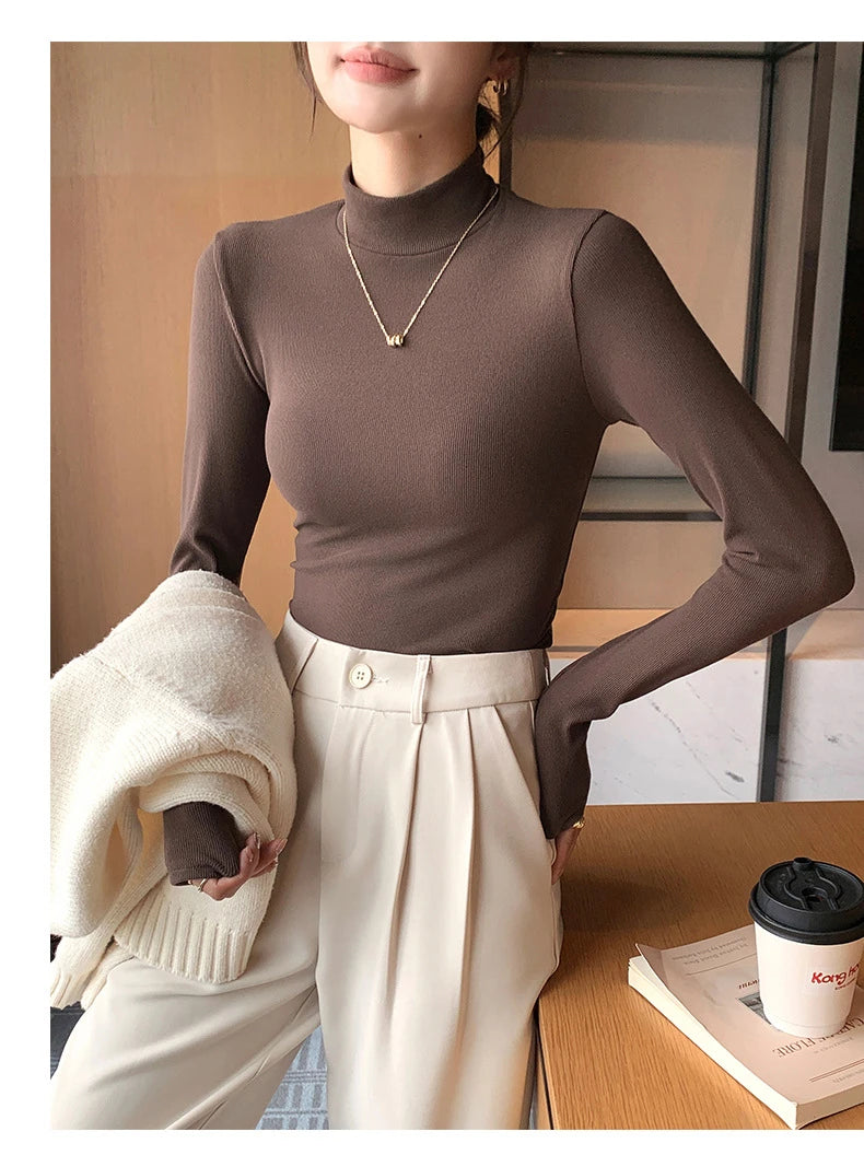 Women Bottom Shirts Sweater Jumper Elegant Korean Fashion Long-sleeved Tops Knitwear 2024 New Knitted Half-turtleneck Pullovers