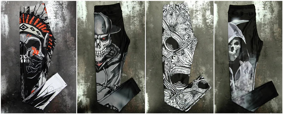 Women Yoga Pants Gym Leggings LI-FI Ornamental Skull Leggings