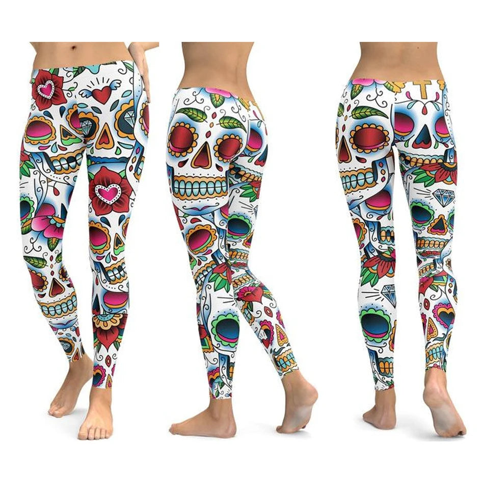 Women Yoga Pants Gym Leggings LI-FI Ornamental Skull Leggings