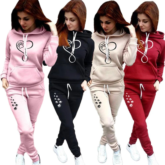 Women's Jogging Set Printed High Collar Hoodie Sports Pants 2-piece Sports Wear Women's Sports Set Plus Size S-4XL