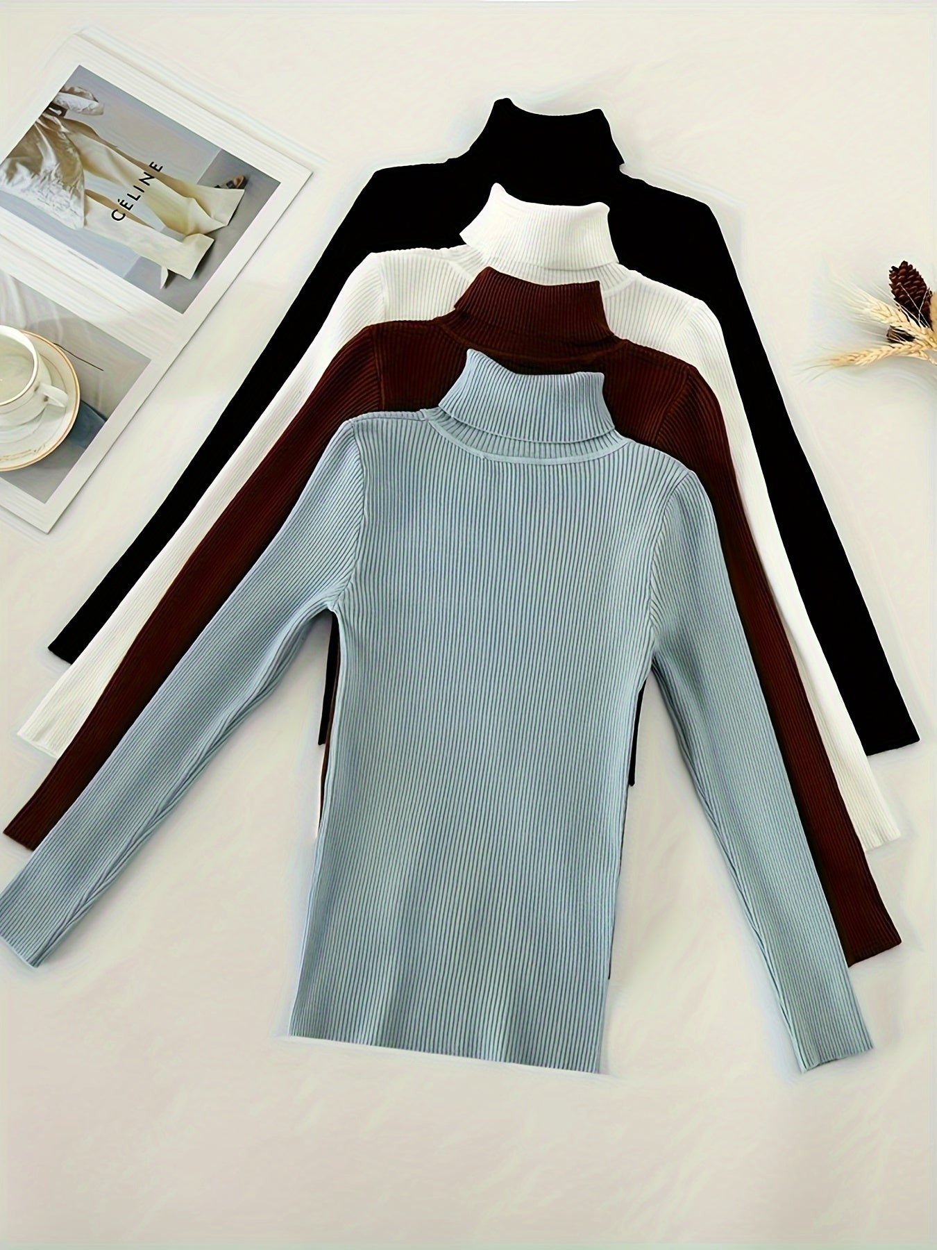 Womens Soft Turtle Neck Rib Knit Tops Buy 4-Pack